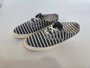 Cole Haan GrandPro Deck Mule 7.5B Navy White Striped Canvas Slip On Shoes